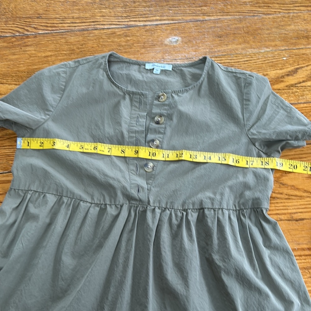Madewell olive green tiered dress. Button up, shirt sleeves. Size XXS. - Picture 8 of 11